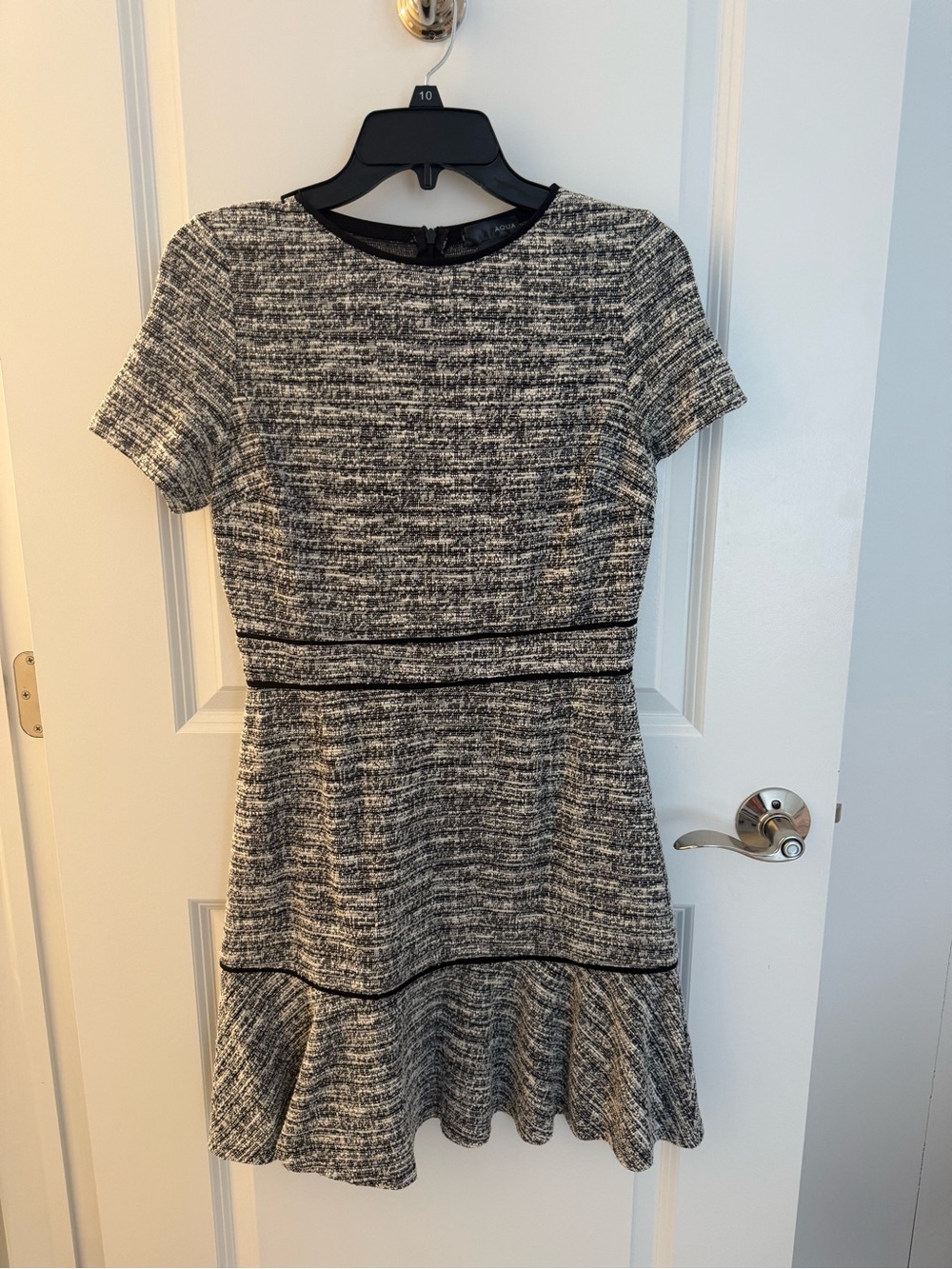 Aqua Classic Black & White Textured Fit-and-Flare Dress